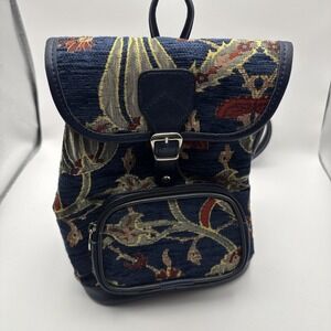 La Turca Zip Backpack Purse Navy Floral 10x8x5